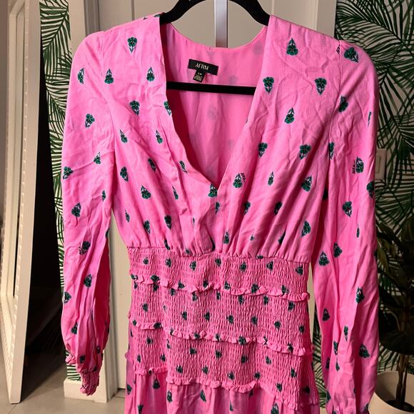 NEW AFRM Chic Pink With Polka Dots And Smocked Waist Midi Dress Size Small/P - Picture 6 of 11